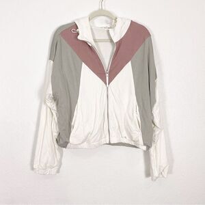 Zyia Active White with Grey and Pink Thick Hooded Zip Up Jacket